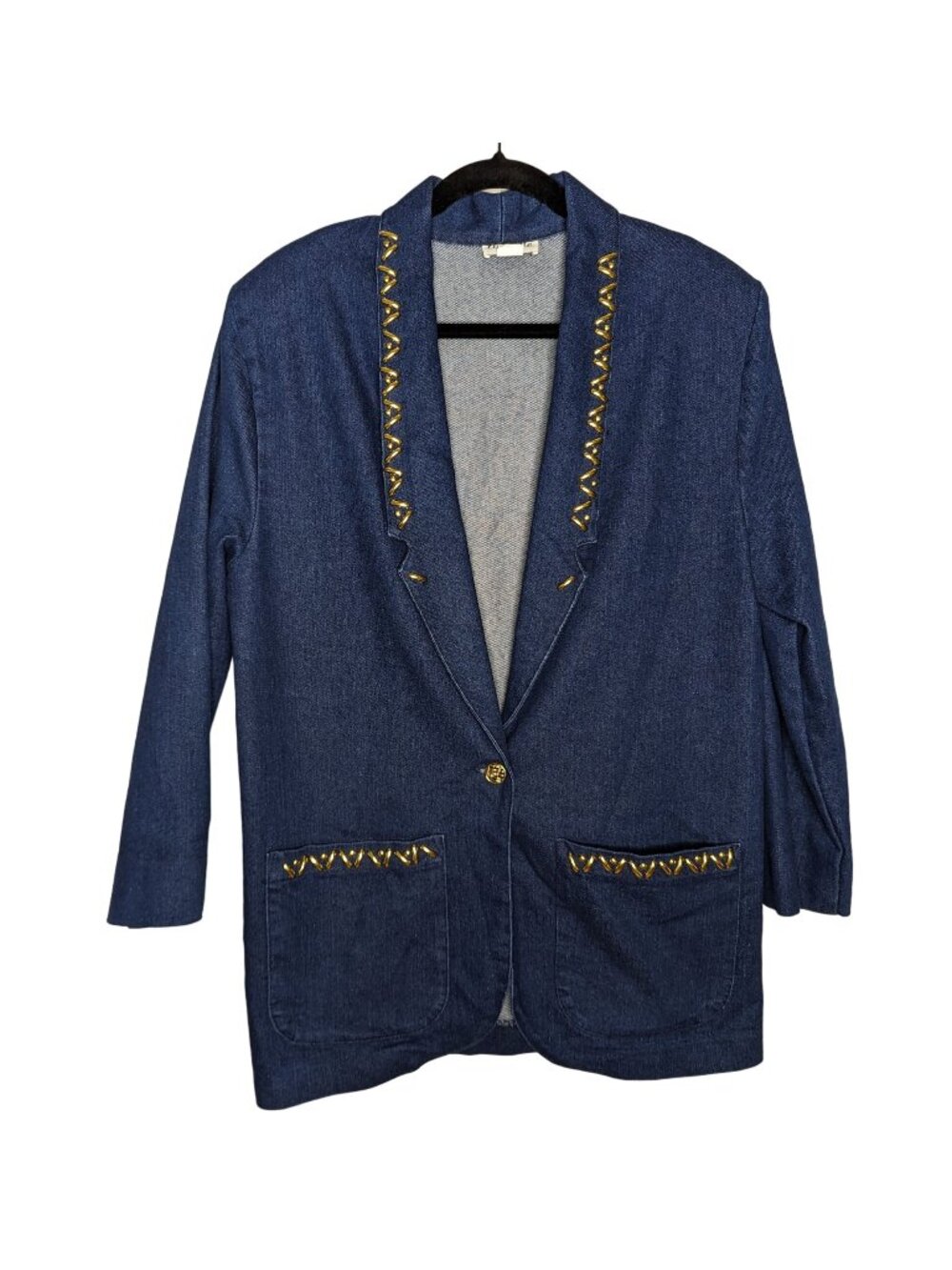 Vintage Danielle Embellished Gold Studded Denim Blazer Small